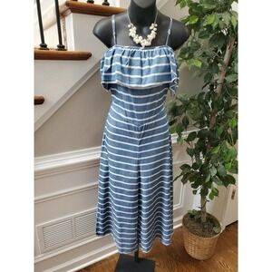 Tinsel Town Women's Blue & White 100% Polyester V-Neck Strappy Romper Dress S